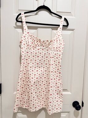 Zara Cream Slip Dress with Pink Floral Print